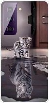 Voor Samsung Galaxy S21 + 5G gekleurde tekening patroon zeer transparante TPU beschermhoes (reflectie kat tijger)