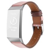 Voor Fitbit Charge 4/3 Top-grain leer + 316L roestvrijstalen band, maat: kleine code (roze)