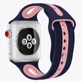 Voor Apple Watch Series 6 & SE & 5 & 4 44mm / 3 & 2 & 1 42mm Tweekleurige siliconen open horlogeband (blauw + roze)