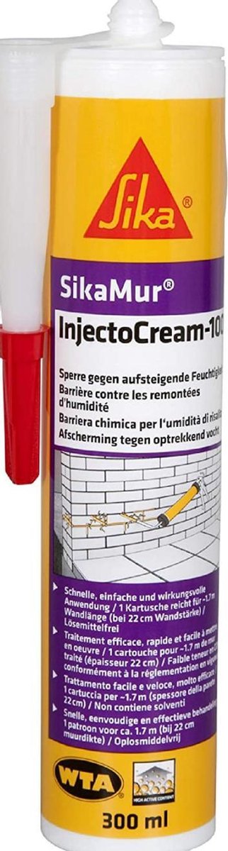 SikaMur® InjectoCream-100 – Injectiecrème tegen optrekkend vocht – 300 ML – 5 stuks - Sika