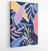 Earth tone background foliage line art drawing with abstract shape and watercolor 4 - Moderne schilderijen – Vertical – 1919347667 - 40-30 Vertical