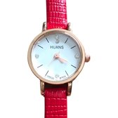 Horloge Huans- rood- croco bandje- smalle pols-22 mm-Charme Bijoux