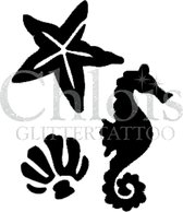 Chloïs Glittertattoo Sjabloon 5 Stuks - Seahorse, Sea star, Shell - Multi Stencil - CH1308 - 5 stuks gelijke zelfklevende sjablonen in verpakking, met elk 3 kleine designs - Geschi