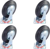 Set van 4 Zwenkwielen Transportwielen zonder Rem 200mm | 200/50-100 | Stalen Velg | Rubberen Band | Draagvermogen 205kg | Bevestigingsplaat 133x106mm | Bouwhoogte 232mm