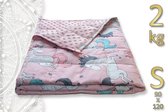 TAO NIDRA - Verzwaringsdeken kind - 2kg (kind 15-24kg) - roze eenhoorn thema - tweezijdig: katoen/minky fleece - kalmerend effect - diepere slaap - weighted blanket - S (90x120cm)