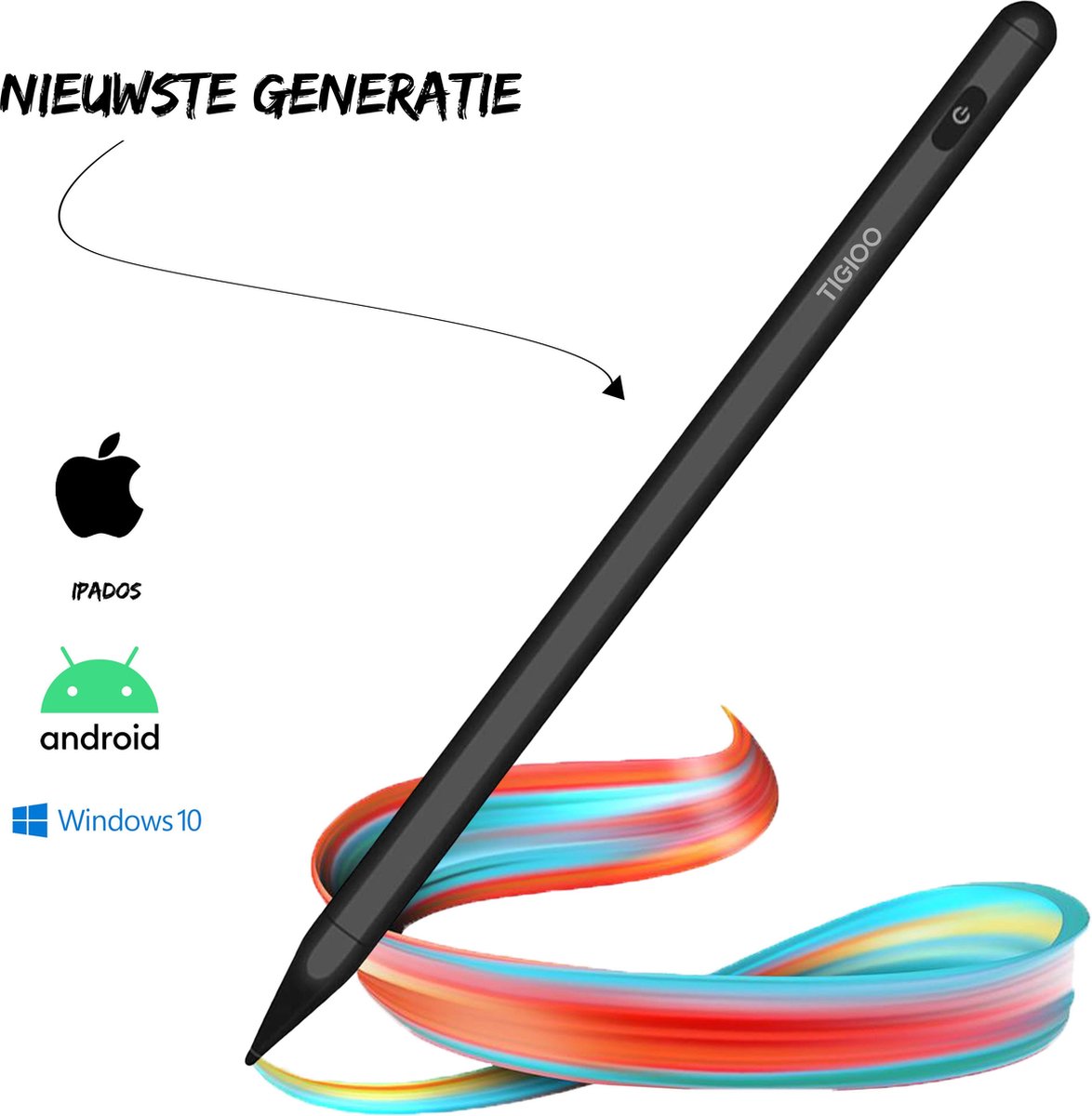 Stylus Pen - Active Stylus Pencil Nieuwste Generatie - Alternatief Apple Pencil Tablets & Telefoons - Zwart