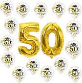 Ballonnen 50 jaar - Babydouche goud verjaardag versiering - gouden cijfer ballon vijftig - man vrouw - abraham sara