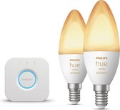 Philips Hue Starterspakket E14 White Ambiance - 2 Hue LED Kaarslampen en Bridge - Eenvoudige Installatie - Werkt met Alexa en Google Home