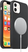 Magnetische vloeibare siliconen volledige dekking schokbestendige Magsafe-hoes met Magsafe-oplaadmagneet voor iPhone 12 mini (zwart)
