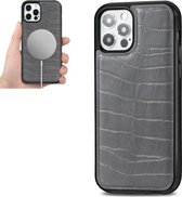 Krokodiltextuur Embossing Magnetisch PU + TPU Beschermend Magsafe-hoesje voor iPhone 12 mini (grijs)