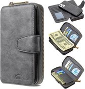 Voor iPhone 12/12 Pro Afneembare multifunctionele horizontale flip lederen tas met kaartsleuven en ritsportemonnee en fotolijst (grijs)