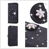 Voor iPhone XR Pressed Printing Sticking Drill Pattern Horizontal Flip PU Leather Case with Holder & Card Slots & Wallet & & Lanyard (Black)
