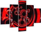 Glasschilderij -  Abstract - Rood, Zwart - 100x70cm 5Luik - Geen Acrylglas Schilderij - GroepArt 6000+ Glasschilderijen Collectie - Wanddecoratie- Foto Op Glas