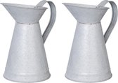 2x vases à fleurs/pichets/arrosoirs vieux zinc 20 cm - Déco maison - Déco/accessoires pichets/vases zinc