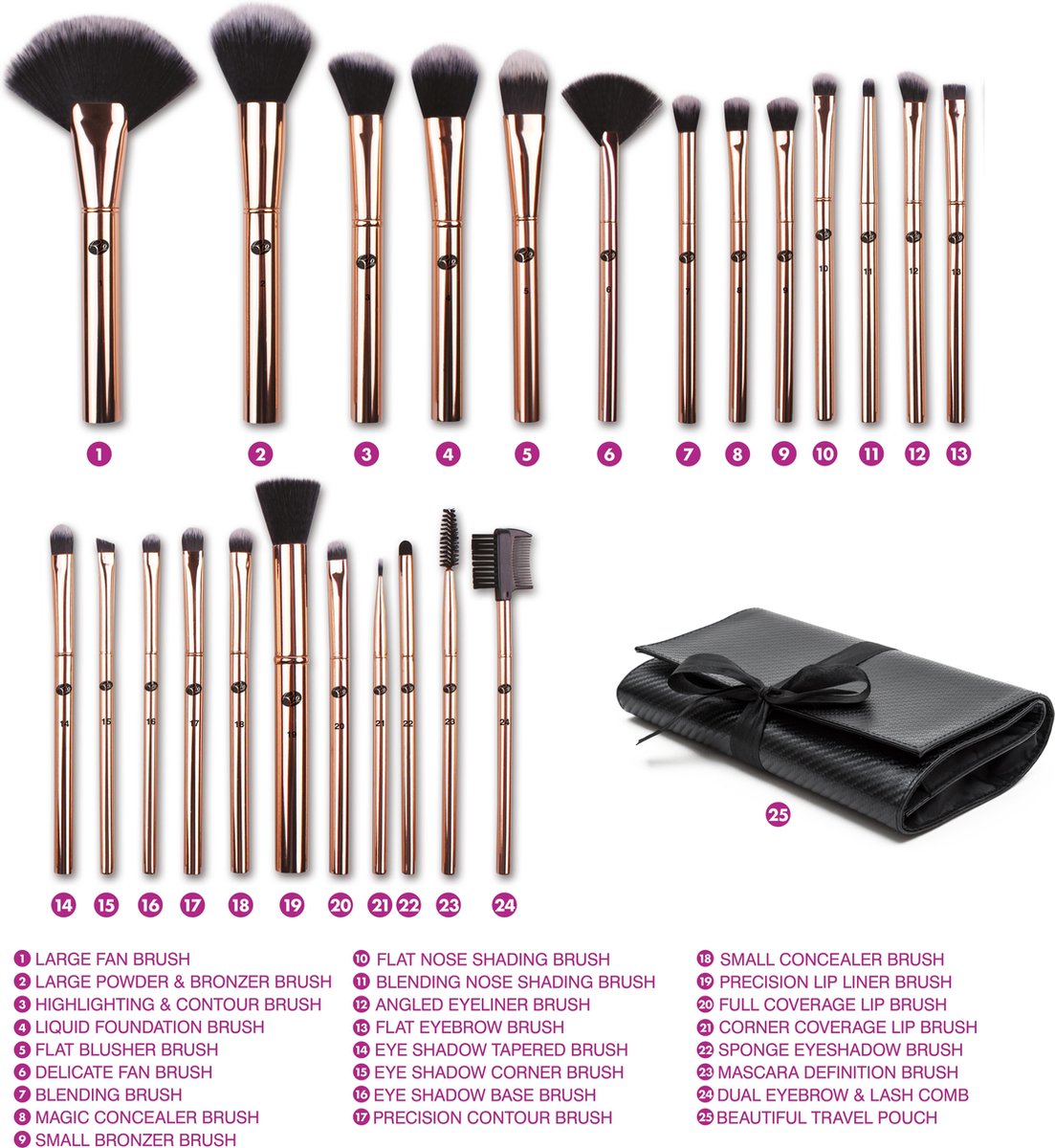 Rio BRRG-24 - Professional Cosmetic Brush collection 24 st - rose goud |  bol.com