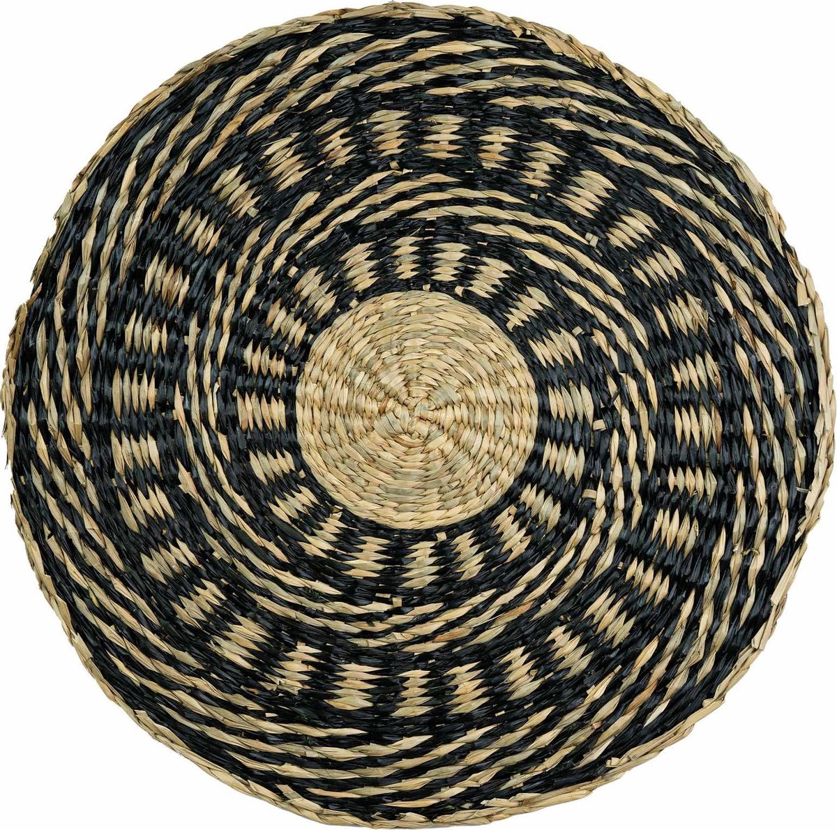Liviza Placemat rond zeegras zwart naturel Bohemian Muurdecoratie