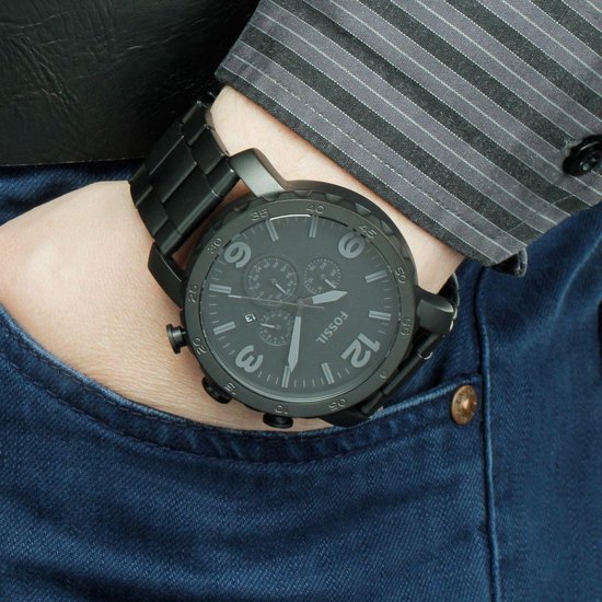 Fossil Nate JR1401 Herenhorloge 50 mm - Zwart