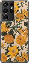 Samsung Galaxy S21 Ultra hoesje siliconen - Retro flowers - Soft Case Telefoonhoesje - Bloemen - Geel