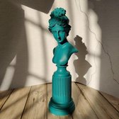 BaykaDecor - Standbeeld Freya - Noorse Godin Liefde & Wellust - Art Gallery Woondecoratie - Kapsalon Decor - Blauw Groen - 36 cm