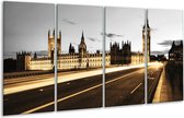 GroepArt - Glasschilderij - London - Geel, Grijs, Bruin - 160x80cm 4Luik - Foto Op Glas - Geen Acrylglas Schilderij - 6000+ Glasschilderijen Collectie - Wanddecoratie