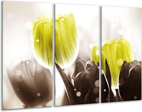 Peinture sur verre tulipe | Jaune, gris | 120x80cm 3 Liège | Tirage photo sur verre |  F005056