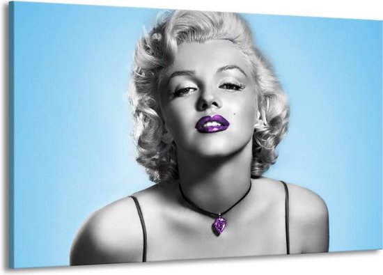 Schilderij Op Canvas - Groot -  Marilyn Monroe - Grijs, Blauw, Paars - 140x90cm 1Luik - GroepArt 6000+ Schilderijen Woonkamer - Schilderijhaakjes Gratis