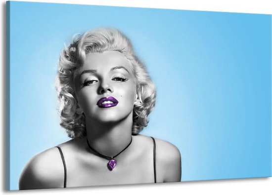 Schilderij Op Canvas - Groot -  Marilyn Monroe, Muziek - Grijs, Blauw, Paars - 140x90cm 1Luik - GroepArt 6000+ Schilderijen Woonkamer - Schilderijhaakjes Gratis
