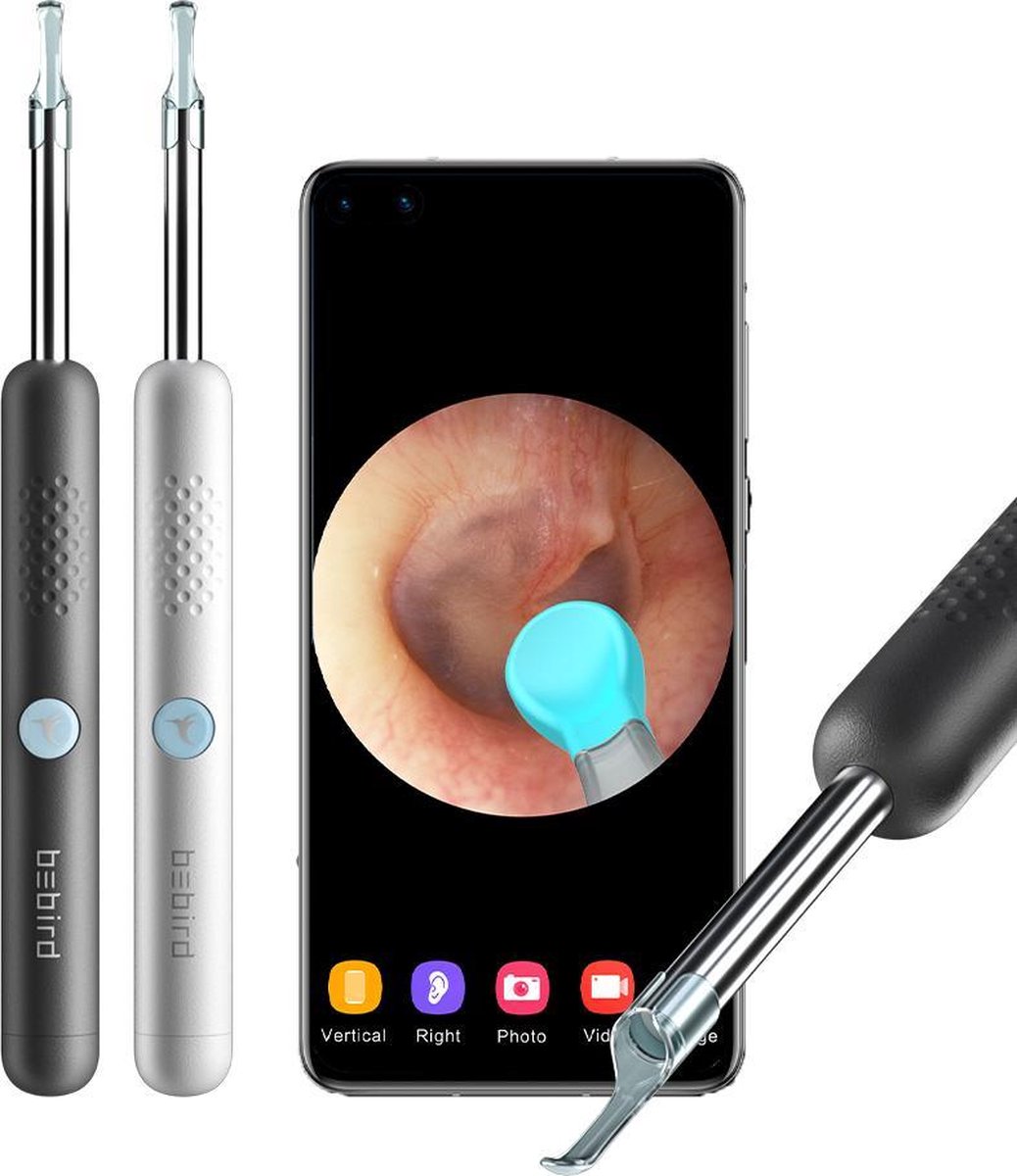 BeBird® Oorreiniger Oorsmeer Verwijderaar - Zwart - met Camera, Lamp en App op Smartphone - Veilig,