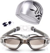 Zwembril set - Oordopjes, badmuts, neusklem en duikbril - Grijs