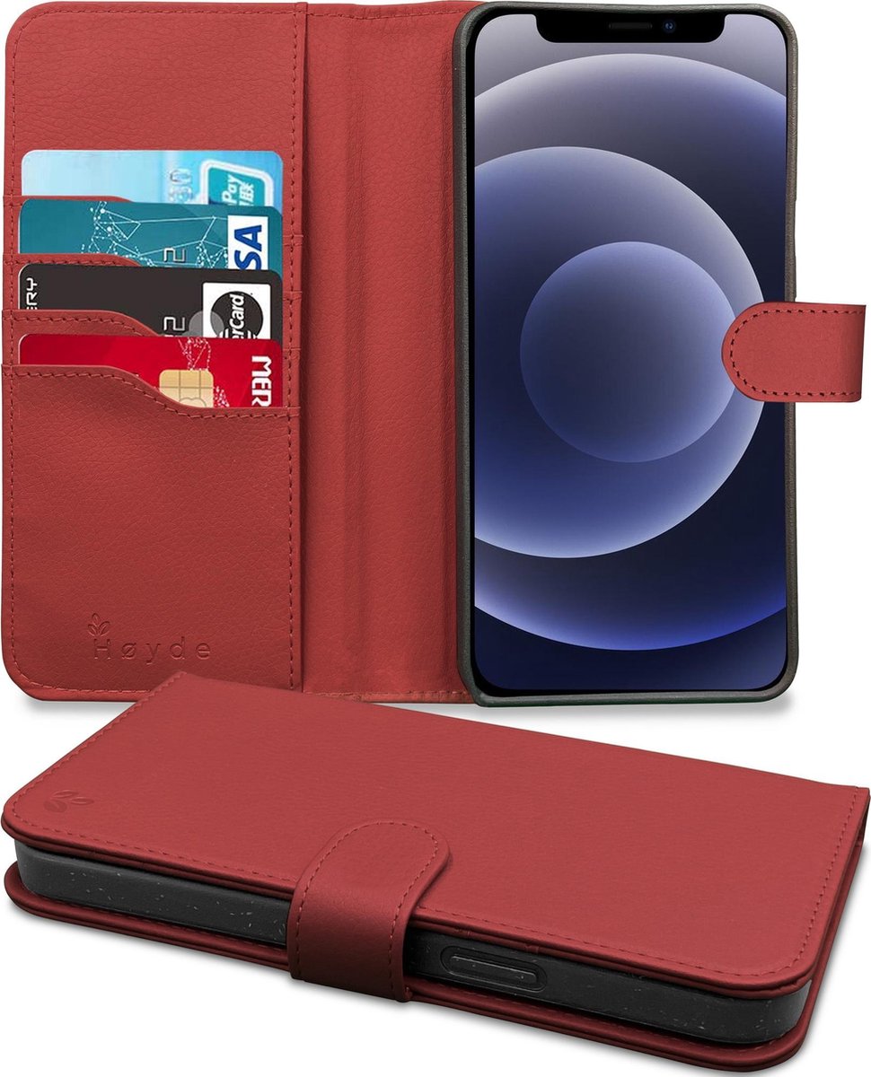 Høyde - Vegan lederen bookcase hoes - 100% Biologisch Afbreekbaar - Geschikt voor iPhone 12 / 12 Pro - Rood