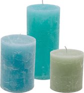 Cactula | 3 stompkaarsen in frisse Lentekleuren | Fris Blauw / Lichtblauw / Lichtgroen  | 7x8 | 7x10 | 7x15 cm