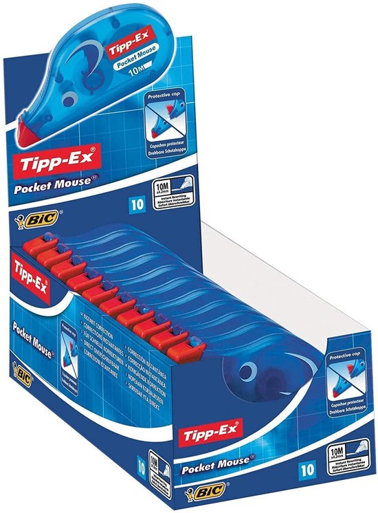 Tipp-Ex Pocket Mouse - Corrector - Correctieroller 10 meter - met beschermkap - doos van 10 stuks - Tipp-Ex