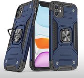 iPhone 11 Hoesje - Heavy Duty Armor hoesje Donker Blauw - iPhone 11 silicone TPU hybride hoesje Kickstand ringhouder met Magnetisch Auto Mount