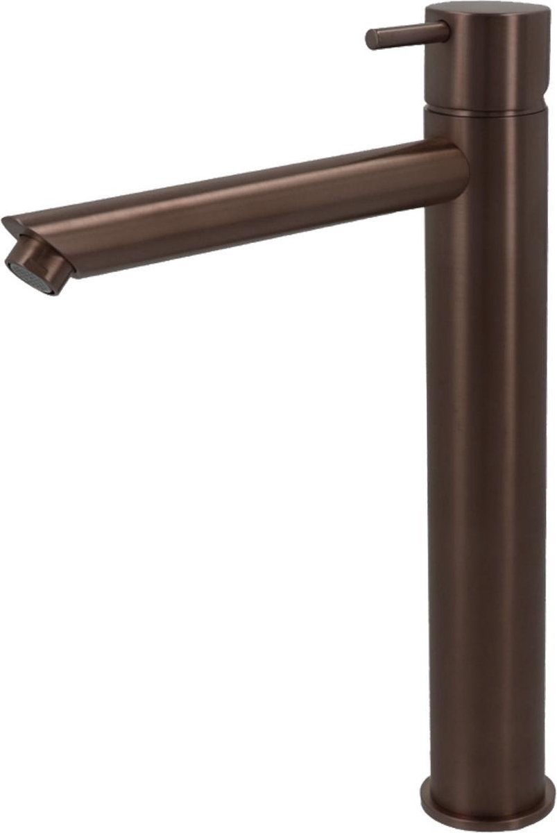 Hotbath Cobber - Wastafelmengkraan - zonder Waste - Laag - Bruin - Opbouw - Messing - V03