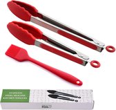 STRADING - Tang set 2 stuks van RVS  + Siliconen en oliekwast  | vleestang | serveertang | keukentang | bbq accesoires |Airfryer Accesoires | barbecue tang | accesoires | Bakkwast | Bak kwast