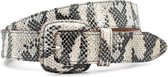 Dames riem slangen print creme/zwart 4 cm breed - Wit met zwart - Casual - Echt Leer - Taille: 85cm - Totale lengte riem: 100cm