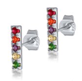 Zilveren oorbellen dames | oorknoppen | oorringen| zilver 925 | oorbellen ingelegd met gekleurde zirkonia steentjes zilver | cadeau voor vrouw | oorbellen meisjes |