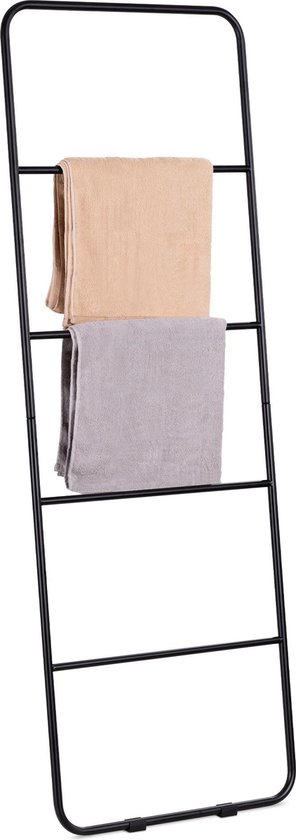 Navaris handdoekladder - Metalen handdoekhouder - Rek voor handdoeken en kleding - Decoratie ladder - Inclusief 5 haken - 170 x 60 cm - Zwart