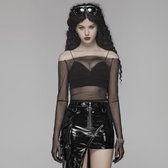 Punk Rave Off shoulder top -XS/S- Enigma mesh Zwart/Wit