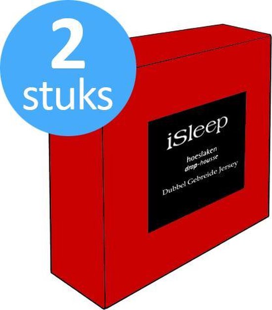 iSleep Dubbel Jersey Hoeslaken Voordeelset (2 Stuks) - Eenpersoons - 90/100x220 cm - Rood