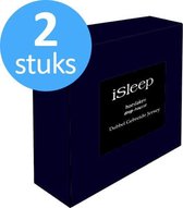 iSleep Dubbel Jersey Hoeslaken Voordeelset (2 Stuks) - Eenpersoons - 90/100x220 cm - Donker Blauw