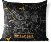 Buitenkussen Weerbestendig - Plattegrond - Enschede - Goud - Zwart - 50x50 cm - Stadskaart
