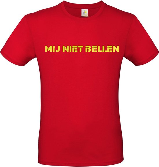 T-shirt met opdruk “Mij niet bellen” | Chateau Meiland | Martien Meiland | Rood T-shirt met gele opdruk. | Herojodeals