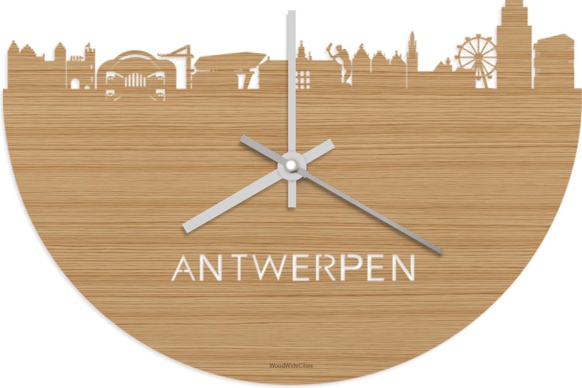 Skyline Klok Antwerpen Bamboe hout - Ø 40 cm - Stil uurwerk - Wanddecoratie - Meer steden beschikbaar - Woonkamer idee - Woondecoratie - City Art - Steden kunst - Cadeau voor hem - Cadeau voor haar - Jubileum - Trouwerij - Housewarming -