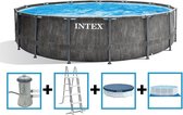 Intex Prism Frame - Zwembad - COMBIDEAL - 457 x 122 cm - Compleet zwembad - Rond - GREYWOOD - Familiezwembad - INCLUSIEF alle accessoires -  GROOT ZWEMBAD - INCLUSIEF pomp en ladder en afdekz