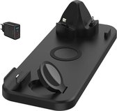 DrPhone DFC5  Draadloze Oplader - 6 in 1 - Draaibaar oplaadstation Lightning/micro-USB/Type-C + Standhouder Geschikt voor o.a Apple Watch/AirPods Pro/iPhone 11/12/XS/ S20/S10/Note2