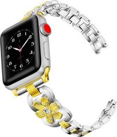 Geschikt voor Apple Watch bandje 38 / 40 / 41 mm - Series 1 2 3 4 5 6 7 SE - Smartwatch iWatch horloge band - 38mm 40mm 41mm - Fungus - RVS metaal - Zilver goud - Bloem