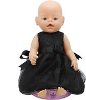Dolldreams - Poppenkleding - Zwart jurkje met kant en roos - Galajurk voor poppen met lengte tot 43 cm - geschikt voor baby born