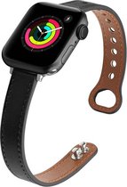 Geschikt voor Apple Watch bandje 42 / 44 / 45 / 49 mm - Series 1 2 3 4 5 6 7 8 SE Ultra - Smartwatch iWatch horloge band - 42mm 44mm 45mm 49mm - Fungus - PU Leer - Zwart - Dun