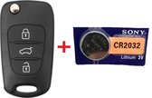 Clé de voiture 3 boutons (BU-3B) + Batterie CR2032 adaptée pour clé Hyundai i10 / i20 / i30 / iX35 pour Kia K2 / K5 / Rio / Sportage / étui à clés clé Hyundai .